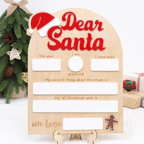 Dear Santa Christmas Wish Board Sign - Wood Reusable Dear Santa Letter, Kids Christmas List Sign, Dry Erase Christmas Eve Sign, Wood Acrylic Christmas Wish White Board