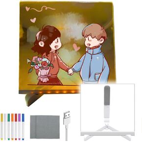 LED Note Board with Colors, Acrylic Dry Erase Board with Light,Lighted Acrylic Dry Erase Board, Acrylic Message Board with Colors Notepad with Adjustable Stand and 7 Pens(7.9 inch X 7.9 inch)