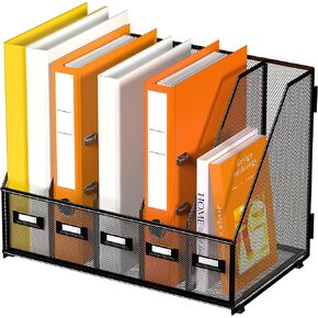 DALTACK Desk Organizers Magazine Binder Folder Holder with 5 Vertical Compartments File Organizer for Office Home School Organization, Metal Mesh, Black