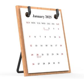 2025 2006 Retro Desktop Calendar Tabletop Decoration Calendar Beech Wood Calendar with Iron Brackets Suitable for Office Business Home (Beech Wood)