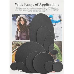 12Pcs Down Jacket Repair Patches, Waterproof Self-Adhesive, Pre-Cut, Tear-Resistant Rip-Stop Nylon Patches for Jackets, Puffer Jacket, Tents-Black
