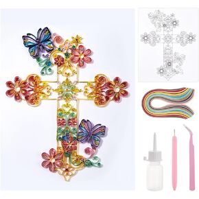 PH PandaHall Paper Quilling Kit Cross Quilling Tool Supplier Flower Butterfly Paper Quilling Template Board DIY Crafts Set Quilling Patterns for Beginner Adults 9.6x8.2in