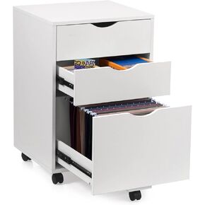 HollyHOME 2-Drawer Wood Under Desk Cabinet, Rolling Storage for Home Office, Printer Stand, A4/Letter-Size Files, 11.8in Hanging File Folders, White