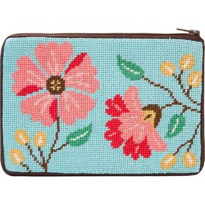 Alice Peterson Pink Flowers Stitch & Zip Purse Needlepoint Kit