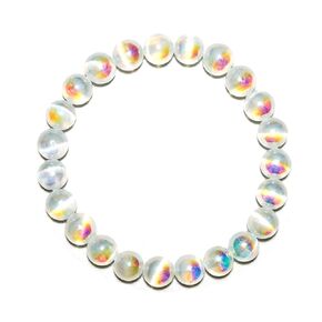 8mm Selenite Bracelet | Color-Coated White Natural Selenite | Handmade Meditation Crystal Bracelet for Women Men | Iridescent Rainbow Effect | Beading Tool Kit - Adjust to 6.5-7.5 inch Wrist Size