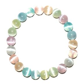 8mm Macaron Selenite Bracelet - Multi-Color Natural Crown Chakra Crystal | Handmade Sweet Color Meditation Bracelet with Cat-Eye Effect | Beading Tool Kit - Adjust to 6.5-7.5 inches Wrist Size