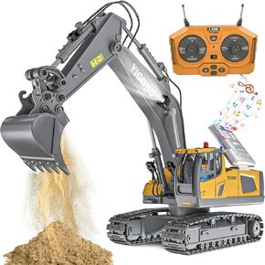 Remote Control Excavator Toy, Rechargeable 11 Channel 2.4Ghz RC Construction Vehicles with Metal Shovel for Kids, 680° Rotation with Lights and Sound - 1/20 Scale Digger for Boys 6-12