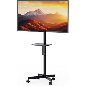 WALI Rolling TV Stand for 23-65 inch with Laptop Shelf, Height Adjustable Mobile TV Stand with Wheels, TV Floor Stand with Power Outlet, Up to 88lbs, Max VESA 400x400mm (AVC001-PN), Black