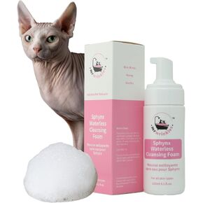 Sphynx Hairless Cat Waterless Cleansing Foam, 100% Natural Cat Safe Ingredients, Gentler Than Shampoo