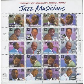 Jazz Musicians Sheet of Twenty 32 Cent Stamps Scott 2983-92