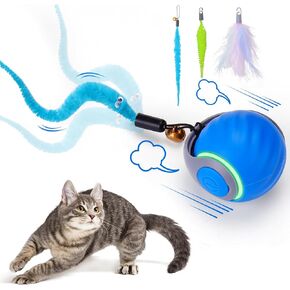 BABORUI Interactive Cat Toy Ball - Automatic Interactive Cat Toys for Indoor Cats with 3 Tails, 2 Speeds Rechargeable Cat Enrichment Toys for Small/Medium/Large Cats to Keep Them Busy