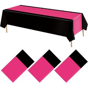 3 Pack Disposable Plastic Tablecloth Plastic Table Runner Rectangle Table Covers for Wedding Birthday Party Decorations 51" x 108" (Hot Pink and Black)