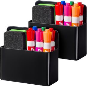 Beygorm 2 Pack Plastics Magnetic Pen حامل للثلاجة ، حامل علامة محو جاف لـ Whiteboard ， إكسسوارات منظمات خزانة مدرسة المغناطيسية ، كوب قلم رصاص ، قلم Caddy ، منظمة الفصل الدراسي (أسود)