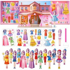 Magnetic Paper Dolls Stickers - Paper Dolls for Girls Ages 4-7 - Toddler Travel Toys - 1 Paper Doll and 33 Clothing Accessories with 3D Magnetic Game Scene, Foster Creativity and Imagination