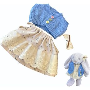 Clothes for Bashful Bunny,Stuffed Animal Outfits Fits,12-Inch Teddy Bear Clothes, Clothes only Without Doll.(3pc Includes 1 Doll Dress,1 Doll Lace Hair Clip,1 Doll Sweater)