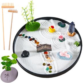 amberr Zen Garden for Desk - Premium Japanese Mini Sandbox Rock Garden Kit. Zen Sand Garden Mindfulness Gifts for Kids. Office Desk Accessories Meditation Room Decor Sand Tray Therapy Gift