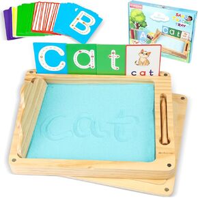 Sand Tray for Classroom - Montessori Sand Writing Trays with Lid, Wooden Tracing Tray for Kids Learn to Write Letters and Numbers, CVC Words