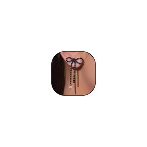 Bow Earrings for Women Black Bow Earrings Rhinestone Bow Dangle Earrings Bow knot Long Tassel Earrings Bow Drop Earring Bow Jewelry for Women (Black)