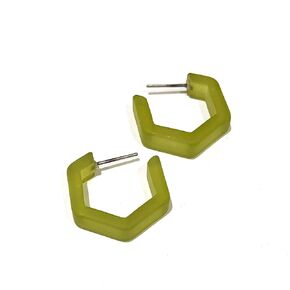 Olive Green Geometric Lucite Honeycomb Hoop Earrings - HCH-GR-4