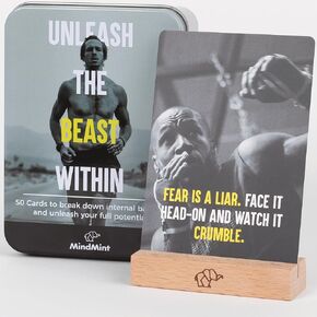 Motivational Affirmation Cards for Men - 50 Daily Affirmations, Leadership & Wellness Gift for CEOS, Athletes in Tin Box with Wooden Stand