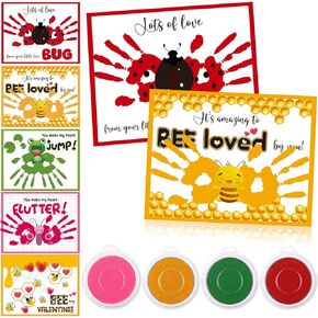 Motipuns 30 Pcs DIY Craft Cards Handprint with 4 Pcs Large Ink Pads Party Decorations for Classroom Games School Activities Spring Crafts, 5 Styles