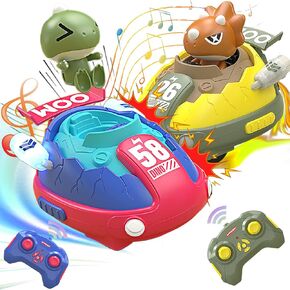 2 Pack Remote Control Bumper Car, Mini RC Ejecting Bumper Cars with Music and LED Lights 2-Player Dinosaur Battle Race Cars for Kids Ages 4+ Years Old Kids Boys Girls Christmas Birthday Gifts