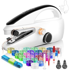 37PCS Accessories Handheld Sewing Machine, Rechargeable Mini Sewing Machine for Beginners and Adults, 2 Modes Portable Sewing Machine Handheld Easy to Use and Fast Stitch Suitable for DIY, Clothes