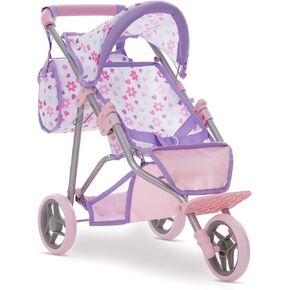 Baby Doll Stroller Jogger Style 3 Wheels Toy Play Stroller for Toddlers Girls with Canopy and Basket 21 Inch Buggy Carriage for Kids, My First Jogging Pram Heavy Duty, Purple