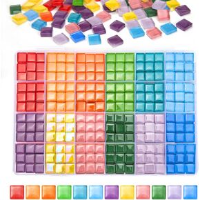 432 pcs Glass Mosaic Tiles, 12 Colors 10mm Mosaic Glass Pieces with Storage Box, Transparent Mosaic Tiles for Crafts Bulk, Mosaic Supplies for Home Decoration, Art Crafts
