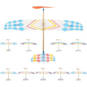 10Pcs Glider Planes Airplane Gliders Rubber Band Powered Aircraft Helicopter for Kids Toddler Children Birthday Party Favor Prize Reward (Random Style)