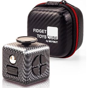 Fidget Toy Cube - Stress and Anxiety Relief with Audible/Silent Features - Ideal for Focus, Time Management, Sensory Needs of Adults/Kids, Includes Carry Case (Carbon-Elegance)