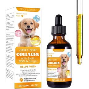 Liquid Collagen for Dogs, Dog Collagen Drops with Biotin, MSM, Ginger, Vitamins C & E - Boosts Skin & Coat, Joint Health, Digestion, Immunity - Offers Itch Relief - 60ml Collagen Supplement