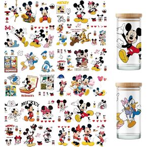 UV DTF Cup Wrap Transfer Stickers for Glass, 12 Sheets Cartoon Rub on Transfers Cup Stickers UV DTF Cup Wraps for 16 oz Glass Water Bottle Waterproof Iron on Transfer Decals for Mugs Cups