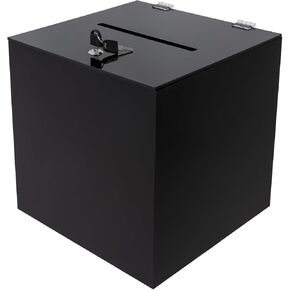 مربع التبرع الأكريليك ، مربع اقتراع الاقتراح 12 "× 12" × 12 "مع مفاتيح قفل و 2 ، صندوق تصويت السحب مع فتحة لجمع التبرعات للمؤتمرات المدرسية (أسود)