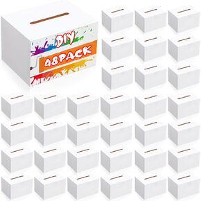 48 Pack Ballot Boxes Raffle Box Suggestions Donations Box for Fundraising 6 x 4.5 x 4 Inch White Cardboard Box with Removable Header Charity Box for Collecting Business Card Voting Contest