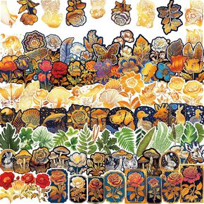 120pcs ملصقات رقائق الذهب لتوفيرات سجل القصاصات ، ملصقات Washi للمجلة Junk Journal Sttming Supplies ، ورق قصاصات ، ملصقات حيوانات نباتية عتيقة لمخططي الحرف اليوميات المذكرات للطفل