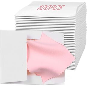 100PCS Jewelry Polishing Cloth, Individually Wrapped, Pink Silver, for Sterling Silver, Gold, Platinum, Watches, Coins
