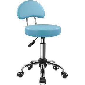KKTONER Rolling Stool with Mid Back Height Adjustable Chair PU Leather Swivel Chair with Wheels for Office Home Task Drafting Sky Blue