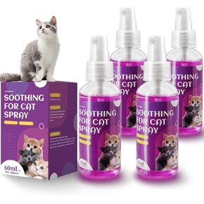 Cat Calming Spray, Natural Calming Solution for Cats Cat Pheromone Calming Spray, Reduce Stress, Anxiety, Scratching, Hiding. Protect Furniture and Floors, Suit For Home, Travel, Vet Visits, 4 PACKS