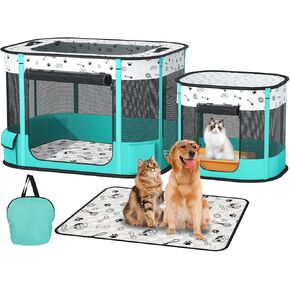 Portable Cat Playpen, Foldable Pet Dog Playpen with Pet Pee Pad, for Kitten Puppy Play Pen Indoor/Outdoor, Cats Enclosure Cages Tent with Carrying Case, 600D Oxford 8-Rods, 32"x24"x22"