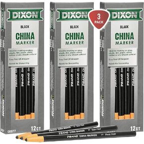 Dixon Industrial Phano Peel-Off China Marker Pency ، Black ، 12 Count Per Pack (00077) ، Pack 3