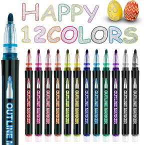 Easter Basket Stuffers for Teens,Teen Girl Girls Trendy Stuff,Christmas Stocking Stuffers Teens,12 Colors Shimmer Markers Outline Pen for Birthday Gifts for Boys Girls Teens Party Drawing Art Supplies
