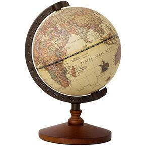 CALIDAKA Geographic Globes, Antique Globe with A Wood Base, Vintage Decorative Political Desktop World for School, Home, and Office, 8.7" x 5.5"