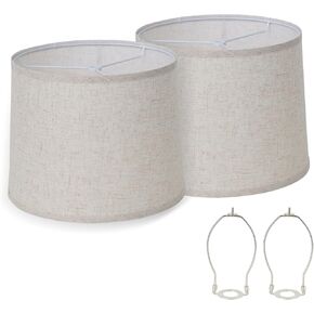 Lampshades Set of 2, 11.6" Top x 12.6" Bottom x 9.8" High Drum Lampshades Natural Linen Hand Crafted,Modern Rustic Interiors. (Beige)