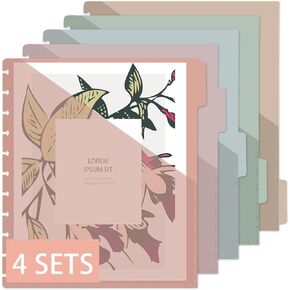4Set 5 Tab Discbound Pocket Pisterers 8.5 × 11 مقسمات مع جيوب جيب جيب المجلدات Discbound Discbound Discbound Dividers Plastic Bividers With Tabs Dissbound Planner for Business Office (Boho)