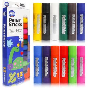 12 Classic Tempera Paint Sticks, Washable Paint for Kids, Quick- Drying, Non-Toxic for Toddlers, Works Great on Paper Wood Ceramic Canvas