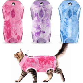 Nuanchu 3 Pieces Cat Recovery Suit Kitten Recovery Suit E-Collar Alternative for Cats and Dogs Abdominal Skin Anti Licking Pajama Suit (Large)