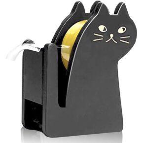 GAIORD Cute Cat Tape Dispenser,Vintage Wooden Kitty Tape Cutter with 1 Roll Tape