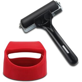 كتلة طباعة Baren و Rubber Roller Brayer Roller Tool لصياغة ، والطباعة ، والتحول والختم (Red Baren+Brayer)