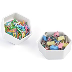Resin Paper Clip Holder Paperclips Dispenser for Home Office School, Office Binder Clip Holder Push Pin Holder for Desk, Paper Clamp Holders Work Desk Accessories Organizer, 2 Pack, White